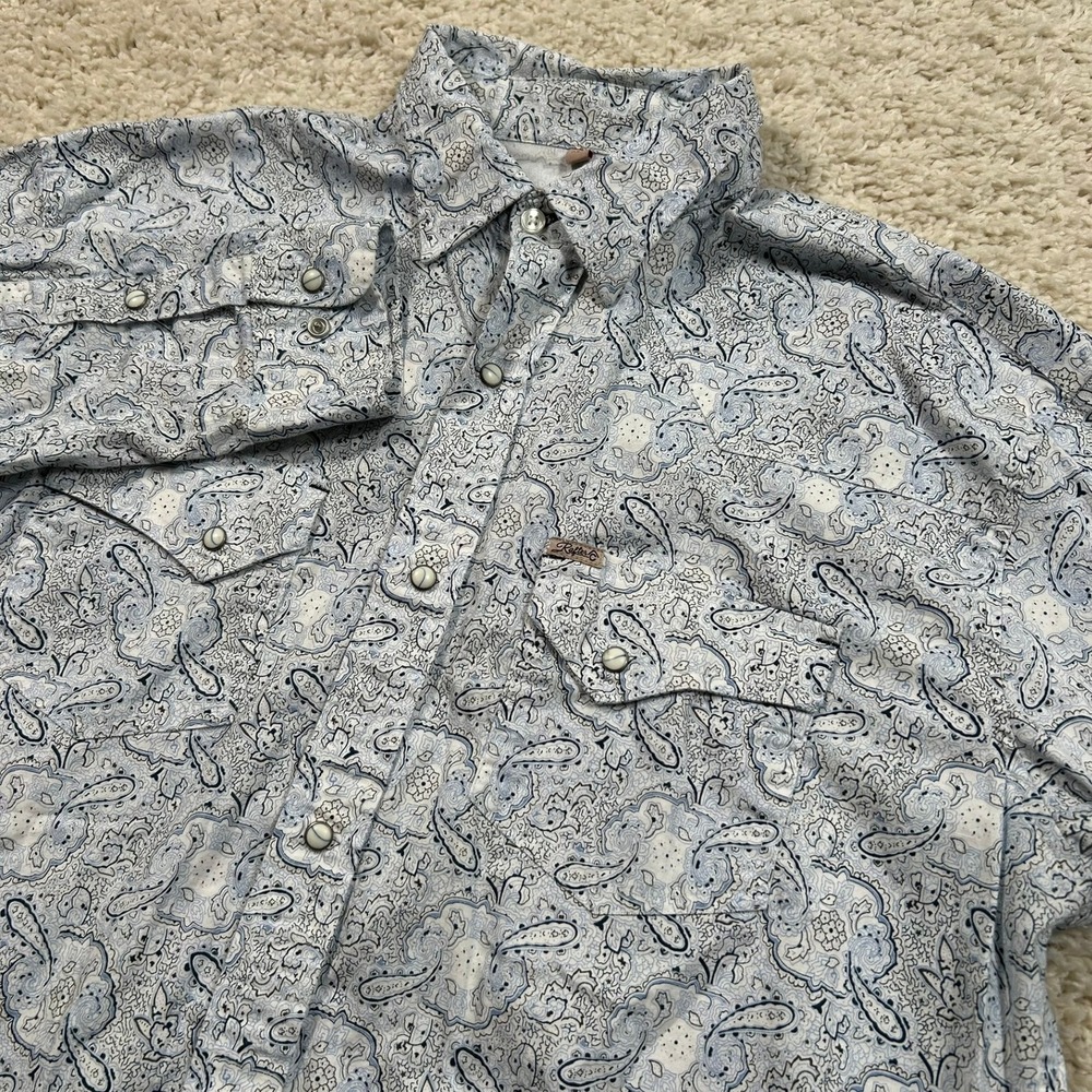 Rafter C Western Shirt XLT Tall Blue Paisley ProFlex45 Pearl Snap Long Sleeve